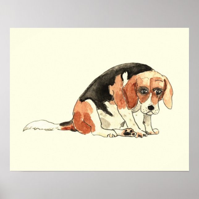 Funny Niedlich Sad Beagle Dog Aquarellmalerei Poster (Vorne)