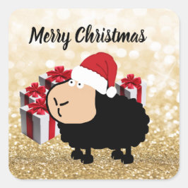 Funny niedlich Santa Cartoon Schafe Weihnachten Quadratischer Aufkleber