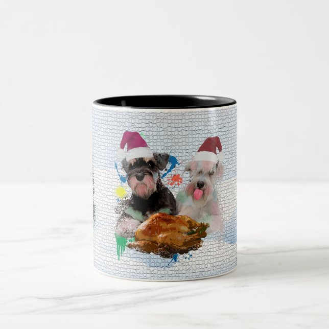 Funny Niedlich Schnauzer Dog Weihnachten Zweifarbige Tasse (Mittel)