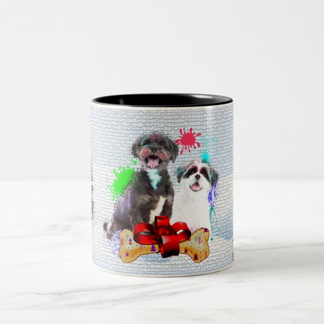 Funny Niedlich Shih Tzu Dog Weihnachten Zweifarbige Tasse (Mittel)