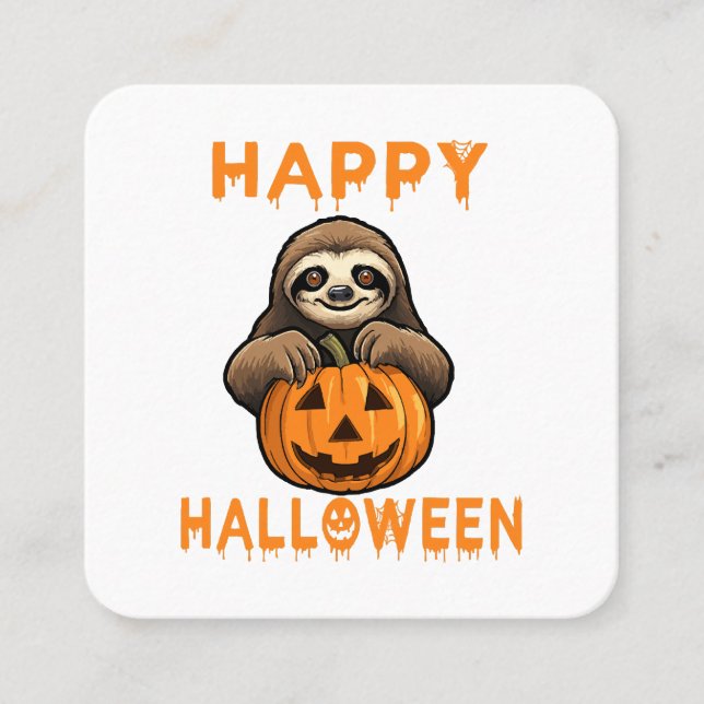 Funny Niedlich Sloth Holding Pumpkin Quadratische Visitenkarte (Vorderseite)