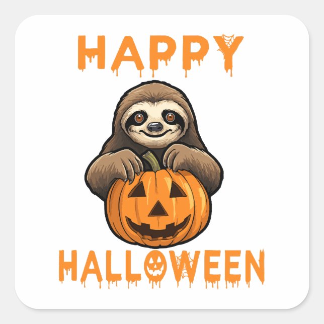 Funny Niedlich Sloth Holding Pumpkin Quadratischer Aufkleber (Vorderseite)