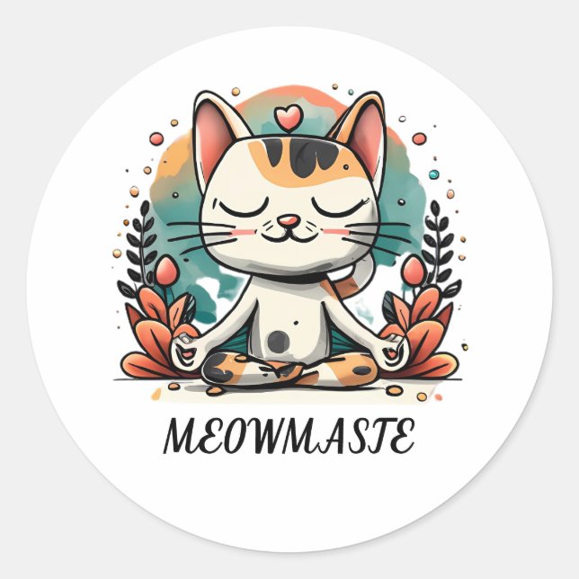 Funny Niedlich Spiritual Cat Meditating "MEOWMASTE Runder Aufkleber (Vorderseite)