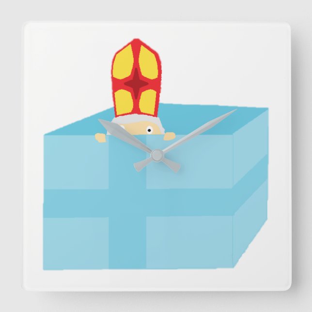 Funny Niedlich St Nicholas Dutch Sinterklaas Kinde Quadratische Wanduhr (Vorderseite)