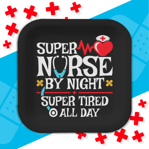 Funny Niedlich Super Tired Nurse Day Night Shift Pappteller