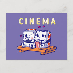 Funny Niedlich Sushi Couple Watching Zuhause Cinem Postkarte