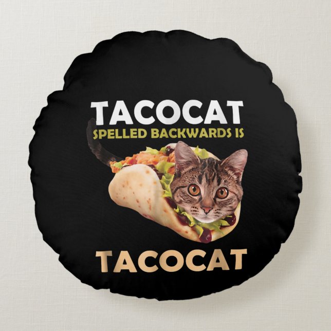 Funny Niedlich Tacocat Taco Katze zurückgeschriebe Rundes Kissen (Vorderseite)