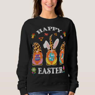 Funny Niedlich Three Gnomes Bunny Holding Egg Happ Sweatshirt