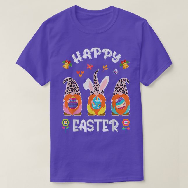 Funny Niedlich Three Gnomes Bunny Holding Egg Happ T-Shirt (Design vorne)