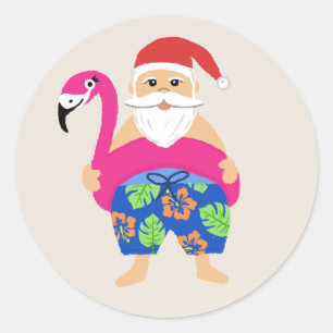 Funny Niedlich Tropical Santa Holiday Pool Schwimm Runder Aufkleber