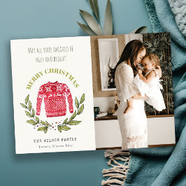 Funny Niedlich Ugly Sweater Red Green Foto Weihnac Feiertagskarte