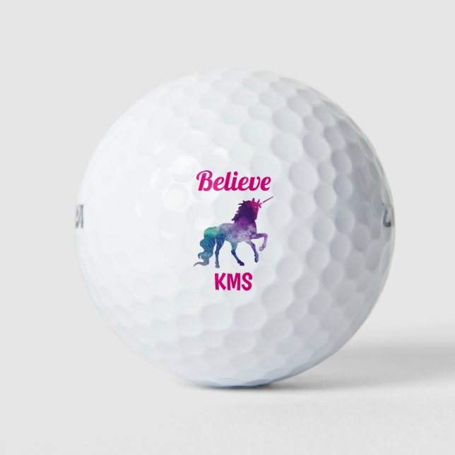 Funny Niedlich Unicorn Monogram Initials Golfball (Vorderseite)