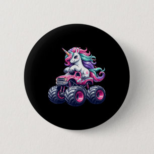 Funny Niedlich Unicorn Reiten Ein rosa Monster LKW Button