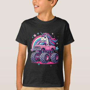 Funny Niedlich Unicorn Reiten Ein rosa Monster LKW T-Shirt