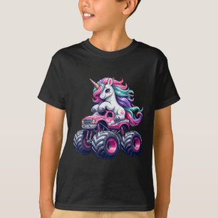 Funny Niedlich Unicorn Reiten Ein rosa Monster LKW T-Shirt