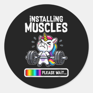 Funny Niedlich Unicorn Workout Gym Fitness Weightl Runder Aufkleber
