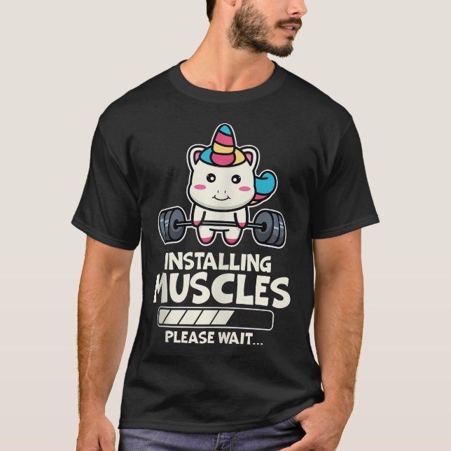 Funny Niedlich Unicorn Workout Gym Fitness Weightl T-Shirt (Vorderseite)