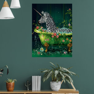 Funny Niedlich Unicorn Zebra in einer Badewanne Poster