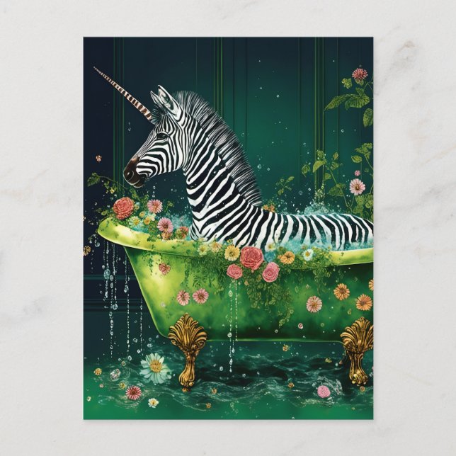 Funny Niedlich Unicorn Zebra in einer Badewanne Postkarte (Vorderseite)