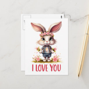 Funny Niedlich Valentine Rabbit Pink I Liebe Sie Postkarte
