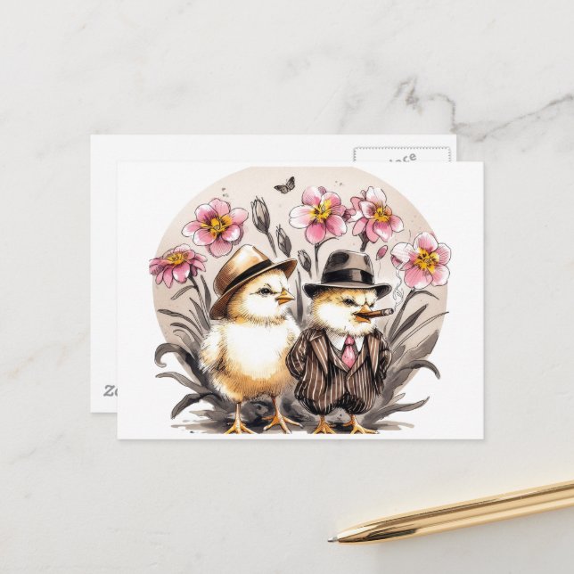 Funny Niedlich Vintag Ostergebäck Postkarte (Vorderseite/Rückseite Beispiel)