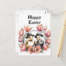 Funny Niedlich Vintag Osterherzen in Anzügen Postkarte