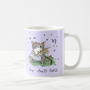 Funny niedlich Virgo Star Schild Zodiac Katze mit  Kaffeetasse