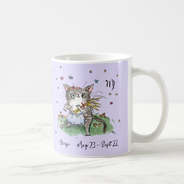 Funny niedlich Virgo Star Schild Zodiac Katze mit  Kaffeetasse (Rechts)