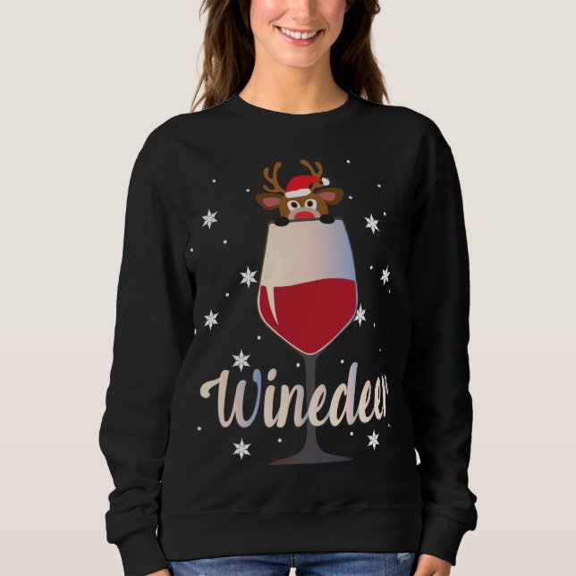 Funny Niedlich Winedeer Rentier Wein Drinker Chris Sweatshirt (Vorderseite)