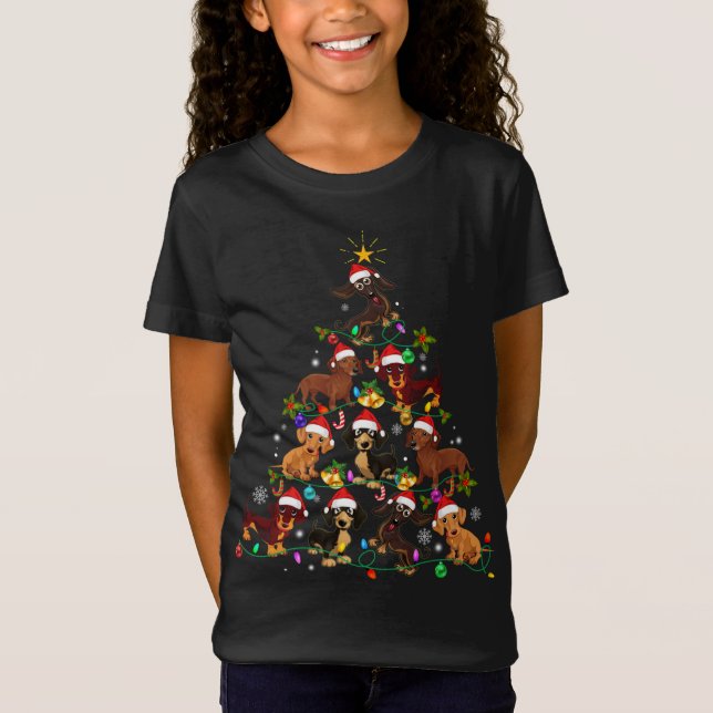 Funny Niedliche Dackel Weihnachtsbaum Haustier Hun T-Shirt (Vorderseite)
