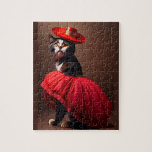 Funny Niedliche Katze mit Kleidung Flamenco Stil Puzzle