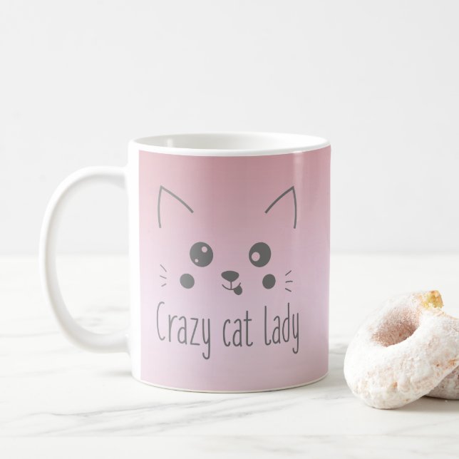 Funny Niedlichen Monogram Crazy Cat Lady Blush Pin Kaffeetasse (Mit Donut)