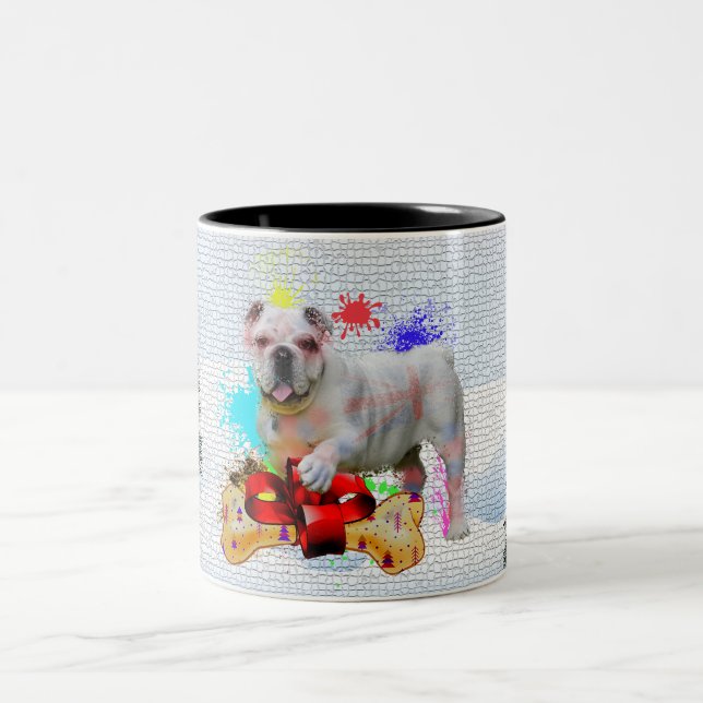 Funny, Niedlicher britischer Bulldog Yappy Weihnac Zweifarbige Tasse (Mittel)