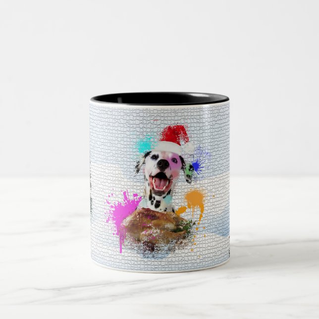 Funny, Niedlicher Dalmatiner Dog Yappy Weihnachten Zweifarbige Tasse (Mittel)