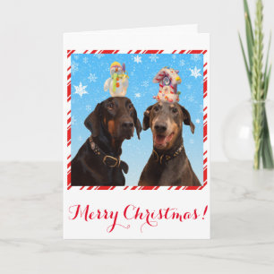 Funny, niedlicher Doberman-Hund Weihnachtskarte Feiertagskarte