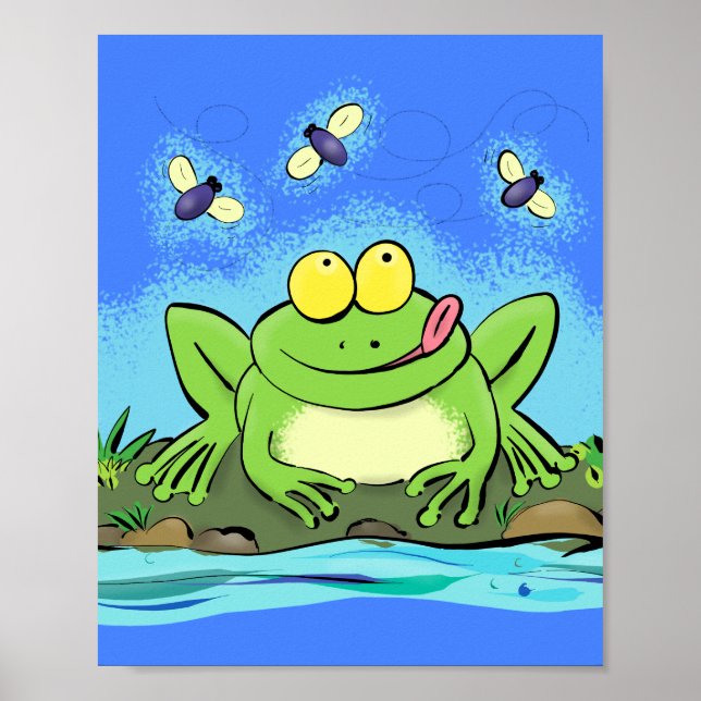 Funny niedlicher, hungriger Frosch mit Fliegen Car Poster (Vorne)