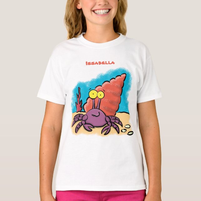 Funny niedlicher lila Cartoon Einsiedlerkrabbe T-Shirt (Vorderseite)