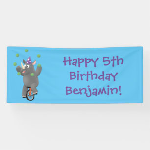 Funny niedlicher Nashorn jonglieren auf Einrad Banner