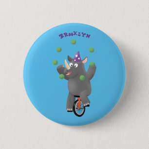 Funny niedlicher Nashorn jonglieren auf Einrad Button