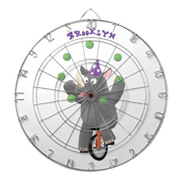 Funny niedlicher Nashorn jonglieren auf Einrad Dartscheibe (vorne)