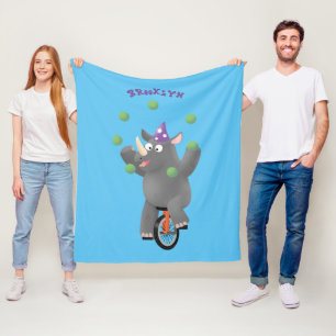 Funny niedlicher Nashorn jonglieren auf Einrad Fleecedecke