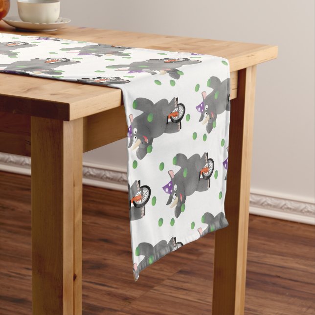 Funny niedlicher Nashorn jonglieren auf Einrad Kurzer Tischläufer (Beispiel)