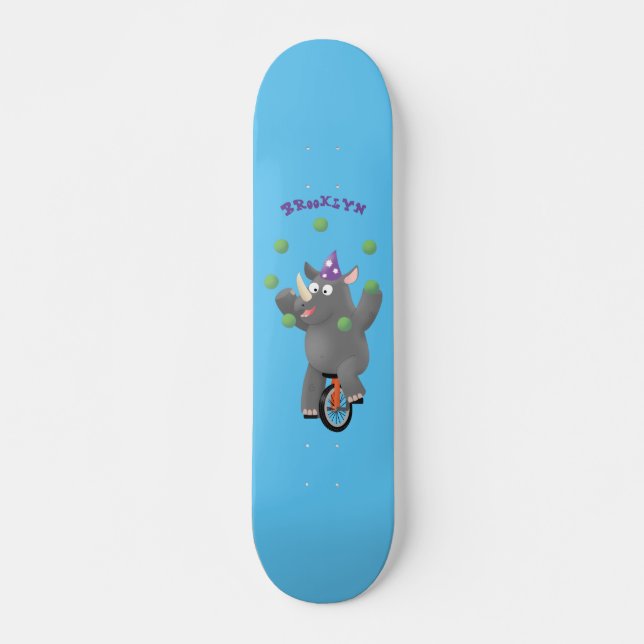 Funny niedlicher Nashorn jonglieren auf Einrad Skateboard (Vorne)