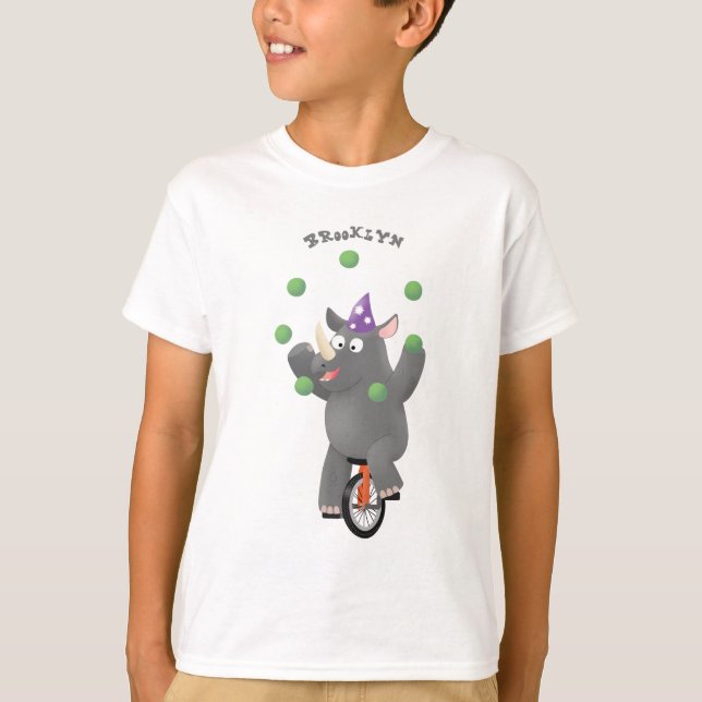 Funny niedlicher Nashorn jonglieren auf Einrad T-Shirt (Vorderseite)
