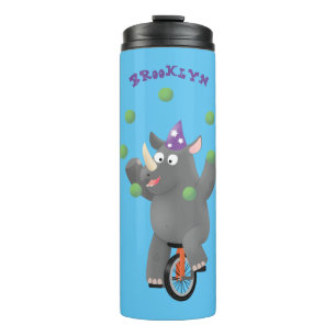 Funny niedlicher Nashorn jonglieren auf Einrad Thermosbecher