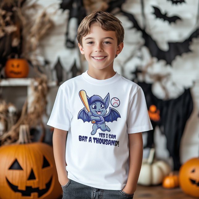 Funny Niedliches Bat Yes I Can Bat a Tausend! T-Shirt (Yes I Can Bat a Thousand Halloween Kids' Shirt Cover Photo)