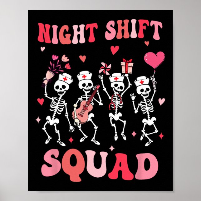 Funny Night Shift Squad Nurses Skeleton Dancing Va Poster (Vorne)