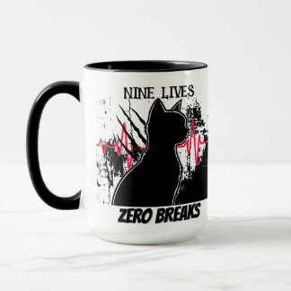 Funny "Nine Lives Zero Breaks" Cat lover Med Spaß Tasse