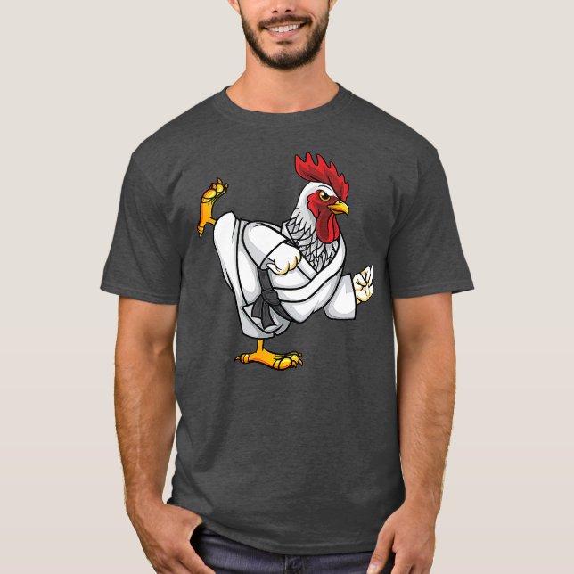 Funny Ninja Hühnerhahn bei Karate Samurai T-Shirt (Vorderseite)
