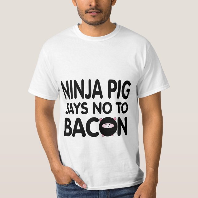 Funny Ninja Pig sagt Nein zu Bacon T-Shirt (Vorderseite)